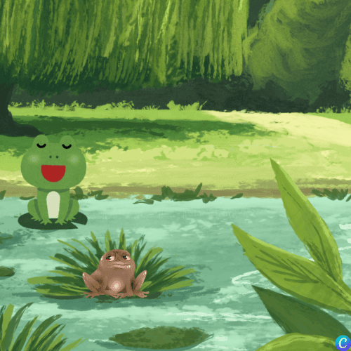 Image représentant un crapaud et une grenouille sur un lac