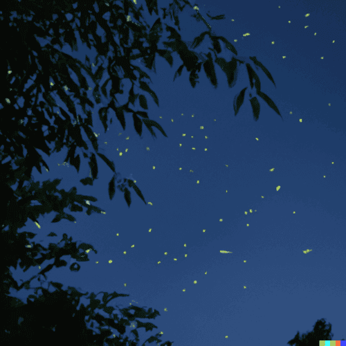 Image de lucioles se confondant avec les étoiles