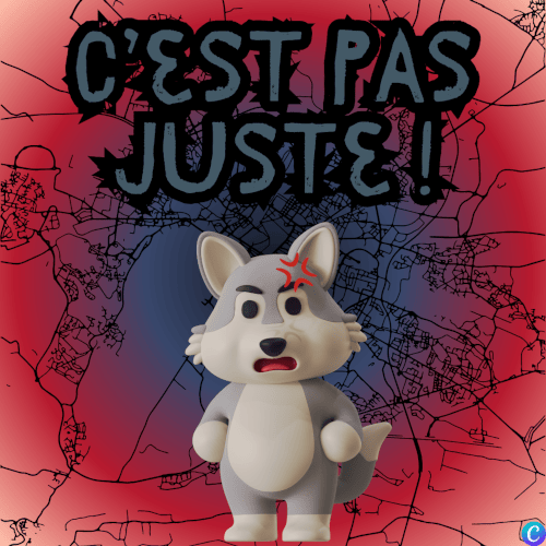 Image d'un louveteau à l'air pas content avec les mots 'c'est pas juste'