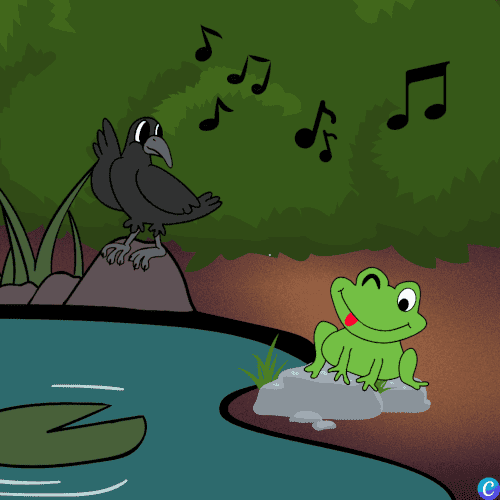 Image représentant une grenouille discutant avec un corbeau