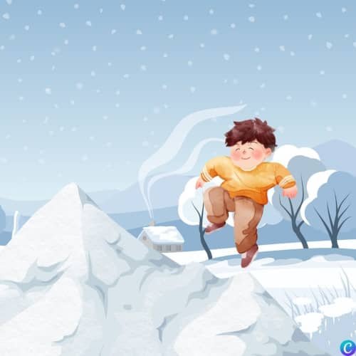 Image d'un garçon sautant dans un gros tas de neige