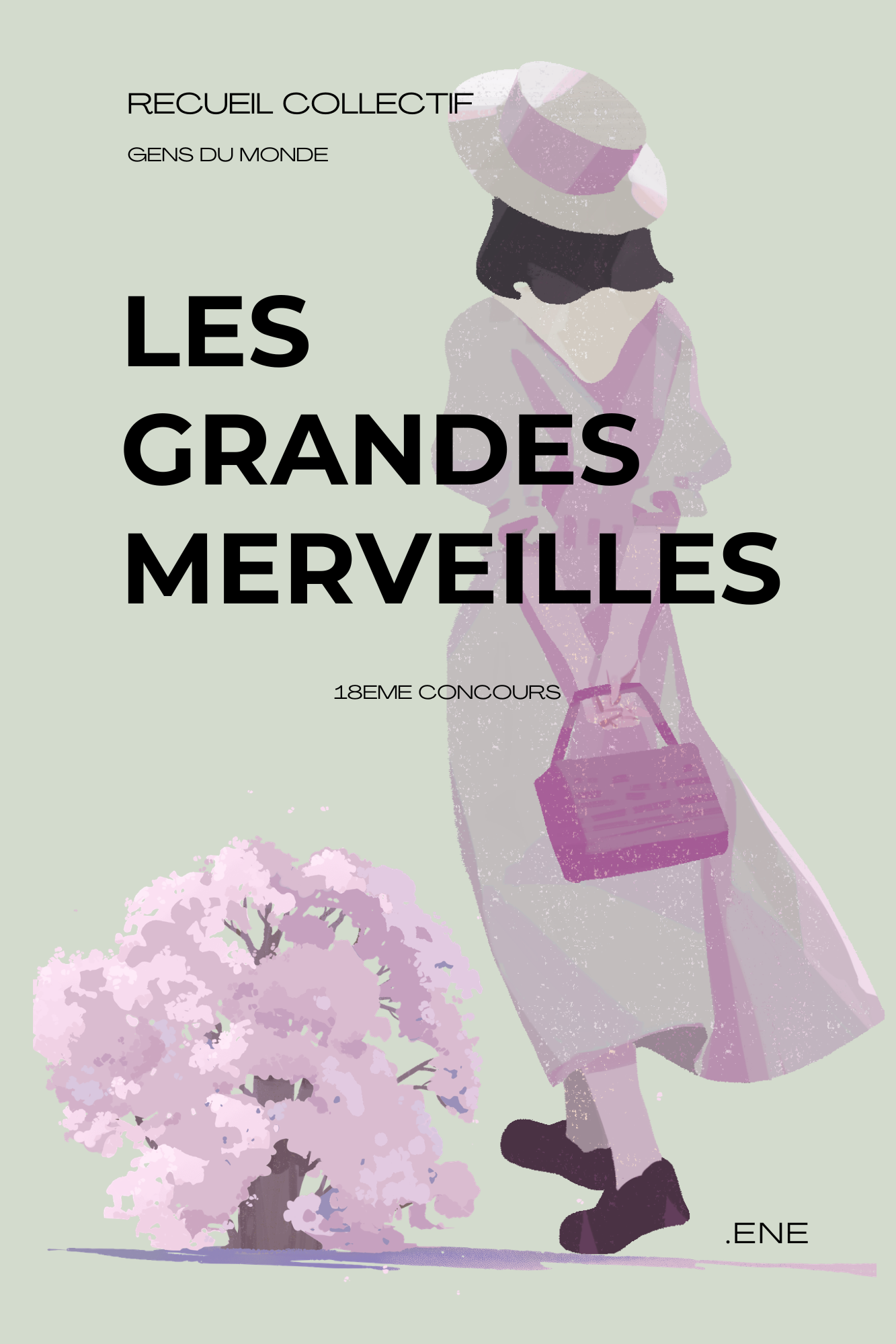 Couverture du recueil représentant une femme qui marche, dans les tons pastels roses