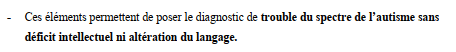 Photo du diagnostic : Ces éléments permettent de poser le diagnostic de trouble du spectre de l'autisme sans déficit intellectuel ni altération du langage