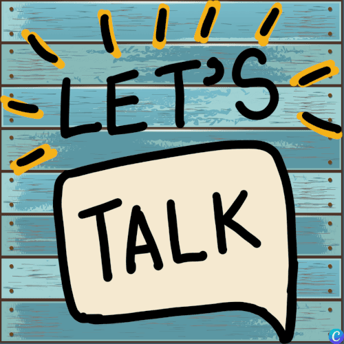 Image colorée avec 'let's talk' inscrit