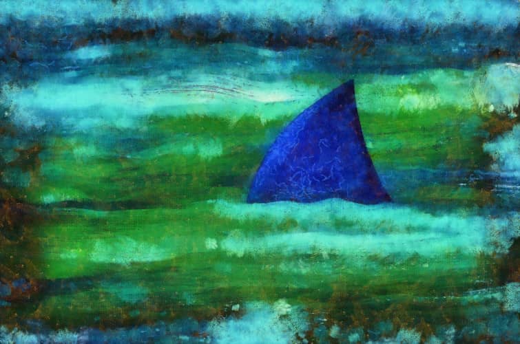 Peinture d'un aileron de requin sortant de l'eau