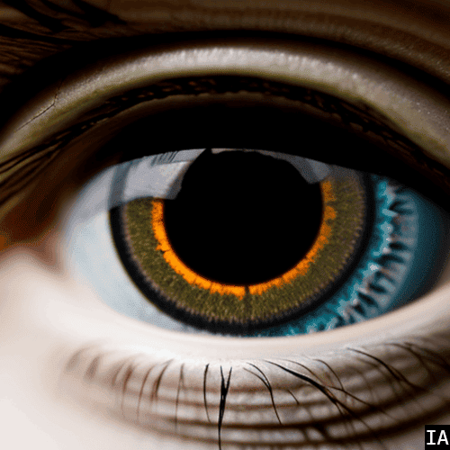Image d'un oeil avec un cercle orange autour de la pupille